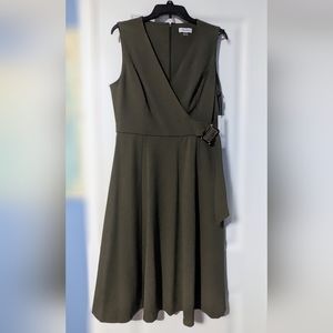 Calvin Klein A-Line Dress with Buckle, Size 12, Olive Green